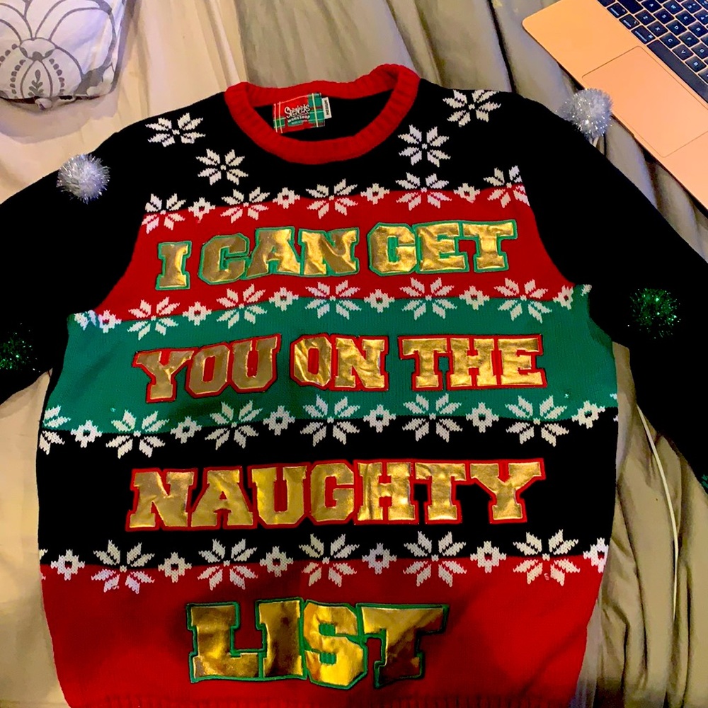 Tacky Christmas Sweater with battery operated flashing lights.